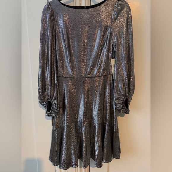 Eliza J Metallic Silver Long Sleeve Dress - Picture 4 of 7